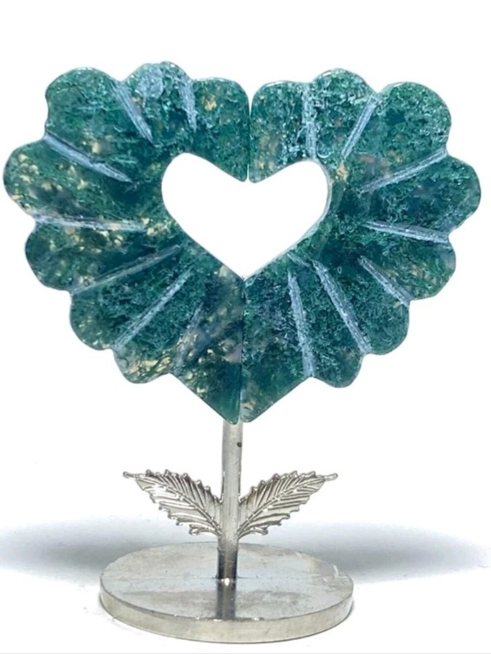 NEW Blue Moss Agate Adorable Flower Carving With Stand Home Decor Crystals Art